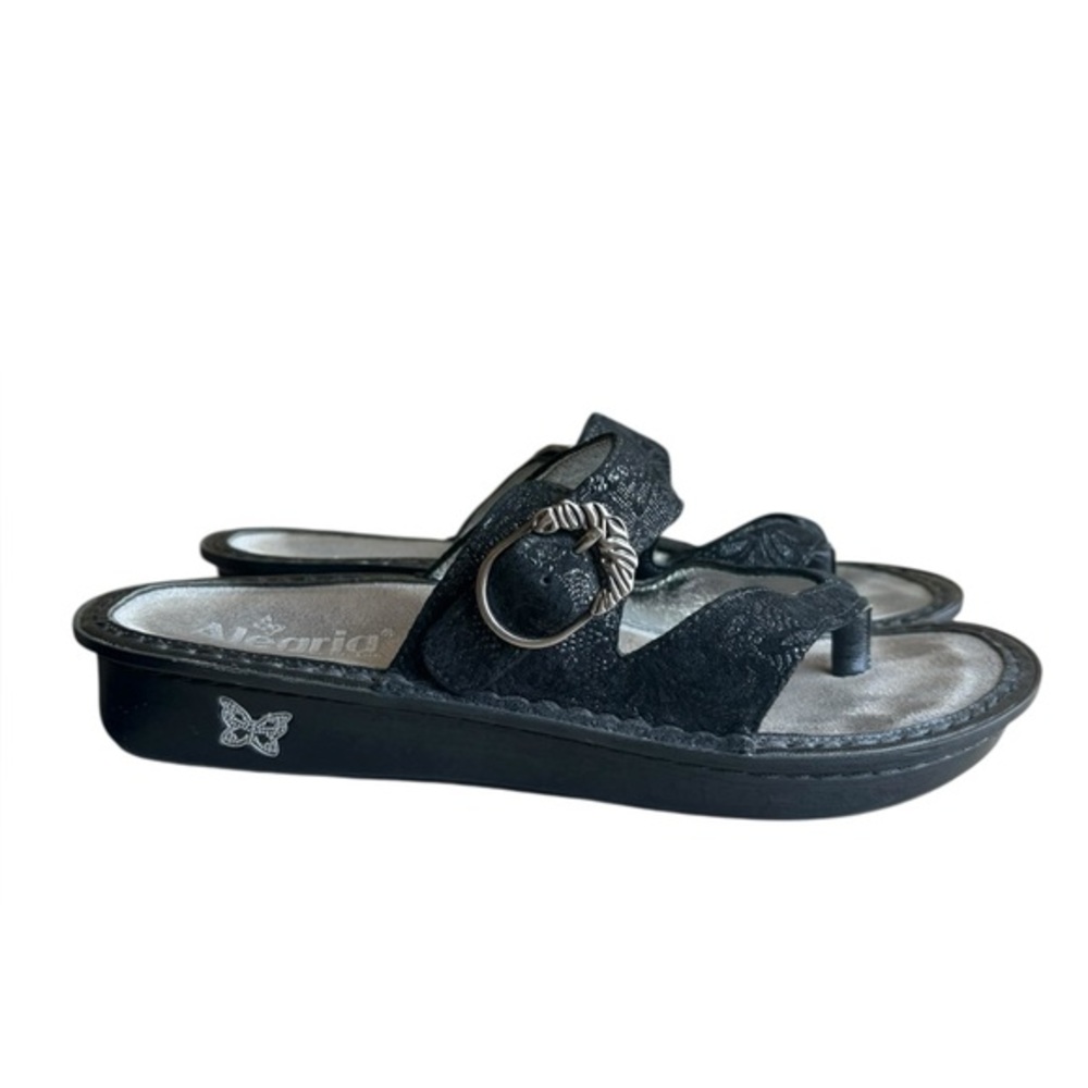 Alegria Valentina Black Leaf Buckle Floral Comfort Sandals size 40/US 9.5-10